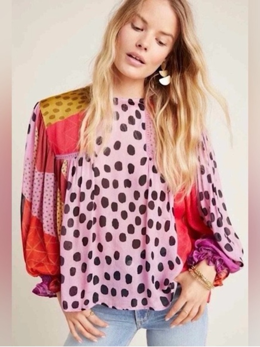 Anthropologie Bl-nk Miranda Peasant Blouse in Rosy Bloom